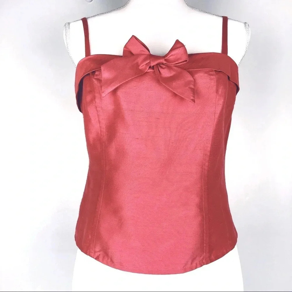 Carole Little | Silk Coral Bow Sleeveless Top